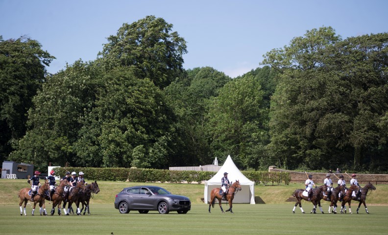 Maserati Royal Charity Polo Trophy 2017 at  Beaufort Polo Club Downfarm House Westonbirt Tetbury Gloucestershire UK. Parade 
