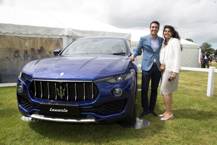 Maserati Royal Charity Polo Trophy 2017 at  Beaufort Polo Club Downfarm House Westonbirt Tetbury Gloucestershire UK. Ricky Kothari with his wife Sheena Kothari 